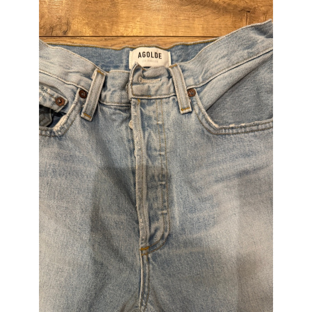 Women's AGOLDE Light Blue Distressed Riley High Rise Straight Crop Jeans 26 - Picture 4 of 8